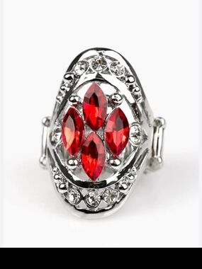 Red Rhinestones Badaboom Paparazzi Silver Ring with Red Marquise Stones